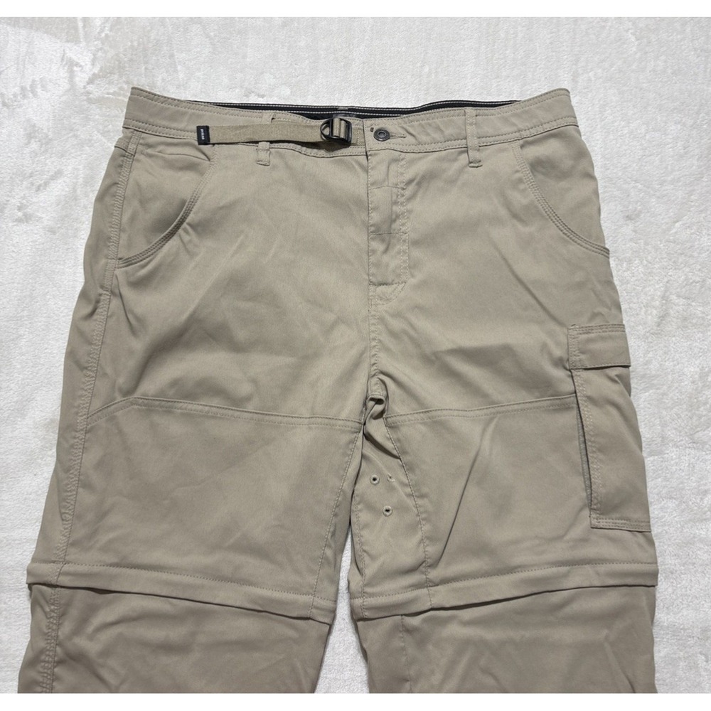 Mens prAna Convertible Pants Shorts 36x30 Beige Tan Adjustable Hem Belted Hiking